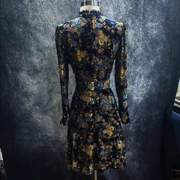 Dalia MacPhee Blue Velvet Floral Dress with Long Sleeves - Picture 5 of 7